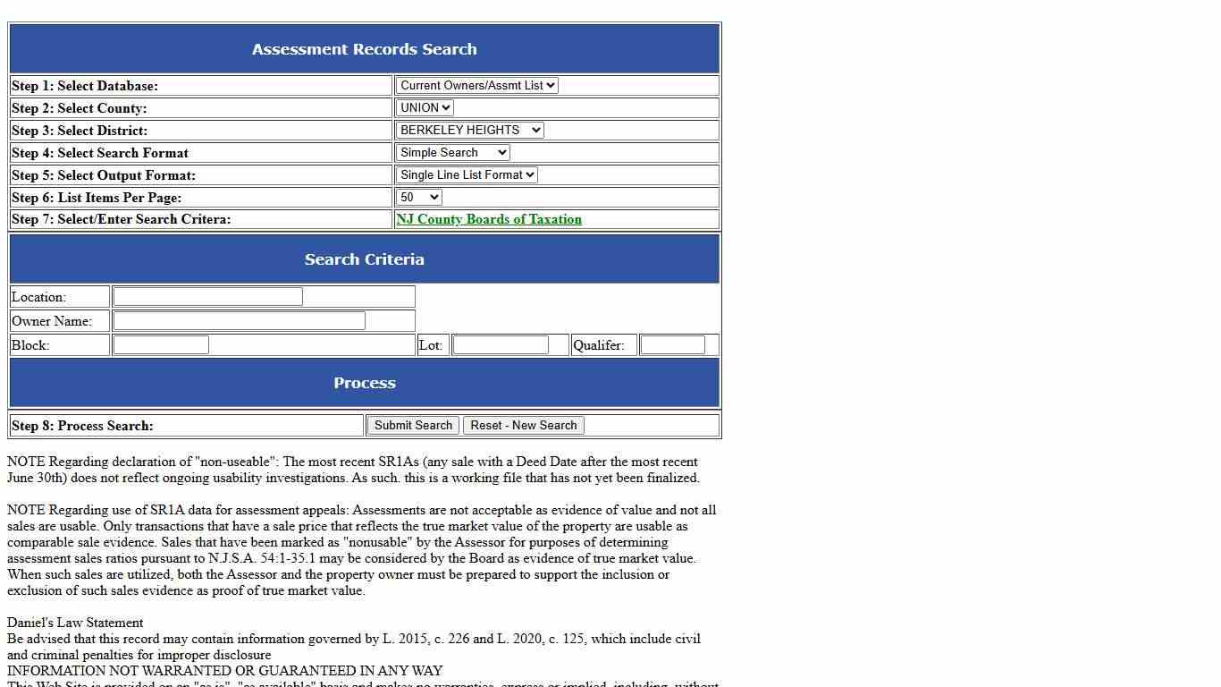 NJ Assessment Records Search